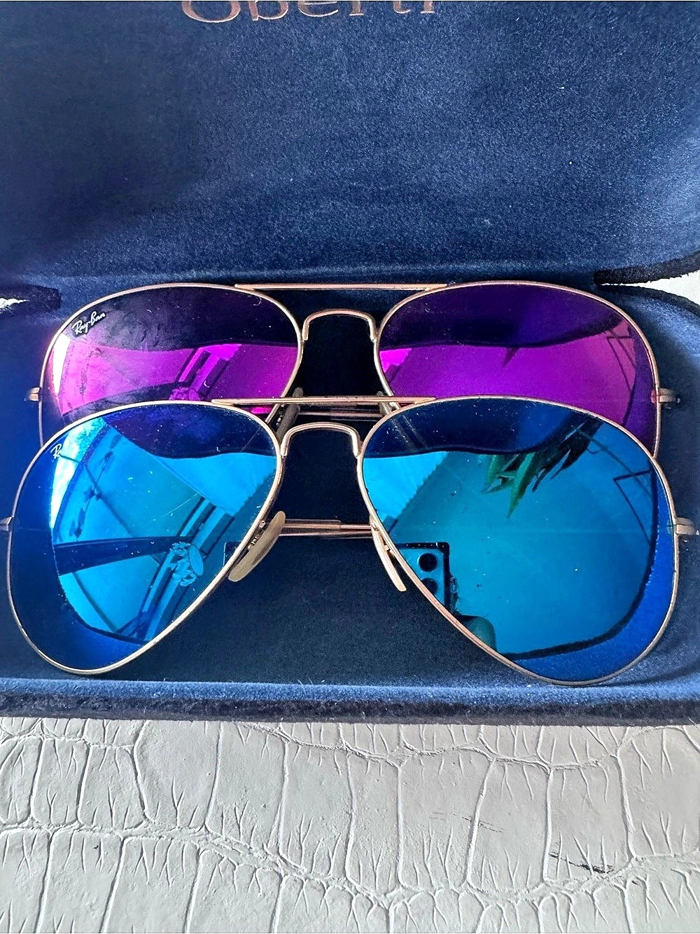 Ray-Ban Two-Pair Aviator Polarized Sunglasses in Blue & Purple Like New